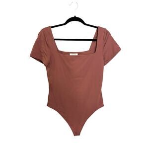 Aritzia Babaton Bodysuit Womens Large Contour Squareneck Top Dusty Rose Pink